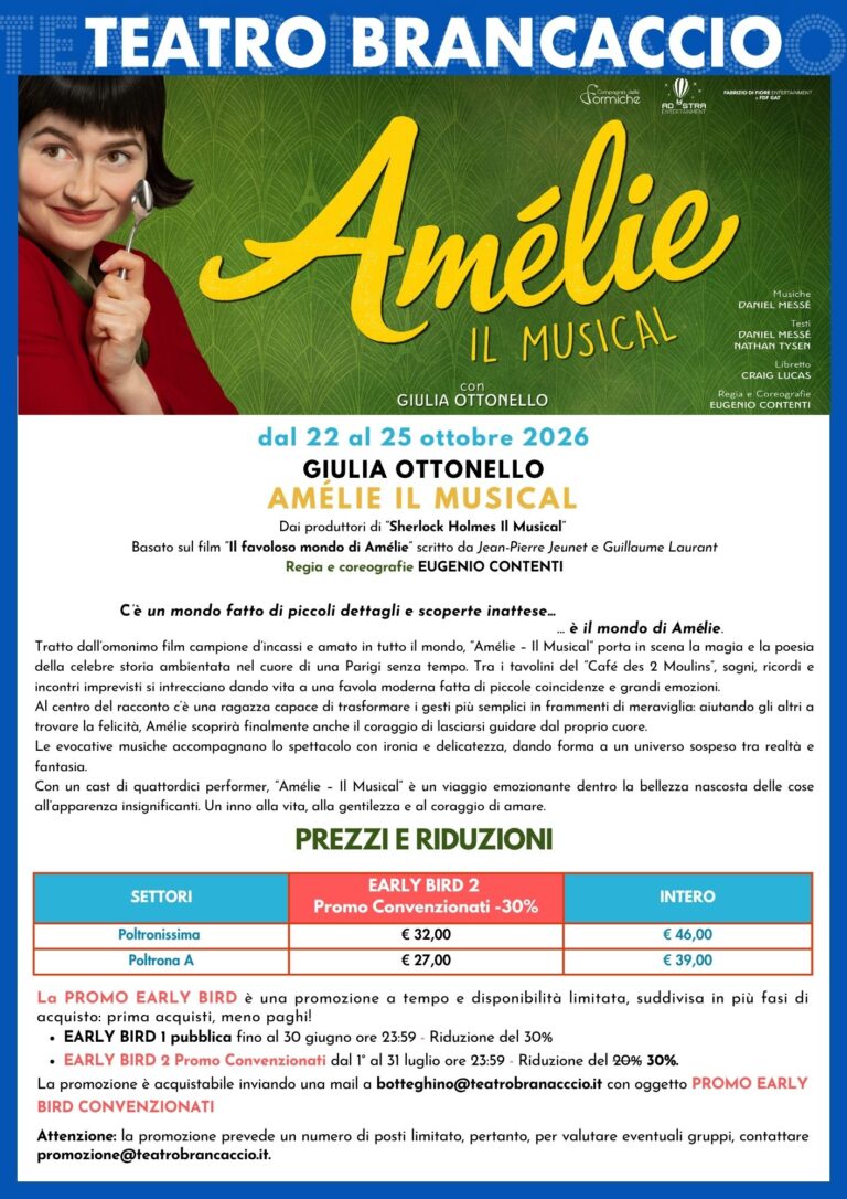 Teatro Brancaccio – Promo Early Bird – riduzioni e modalità di acquisto
